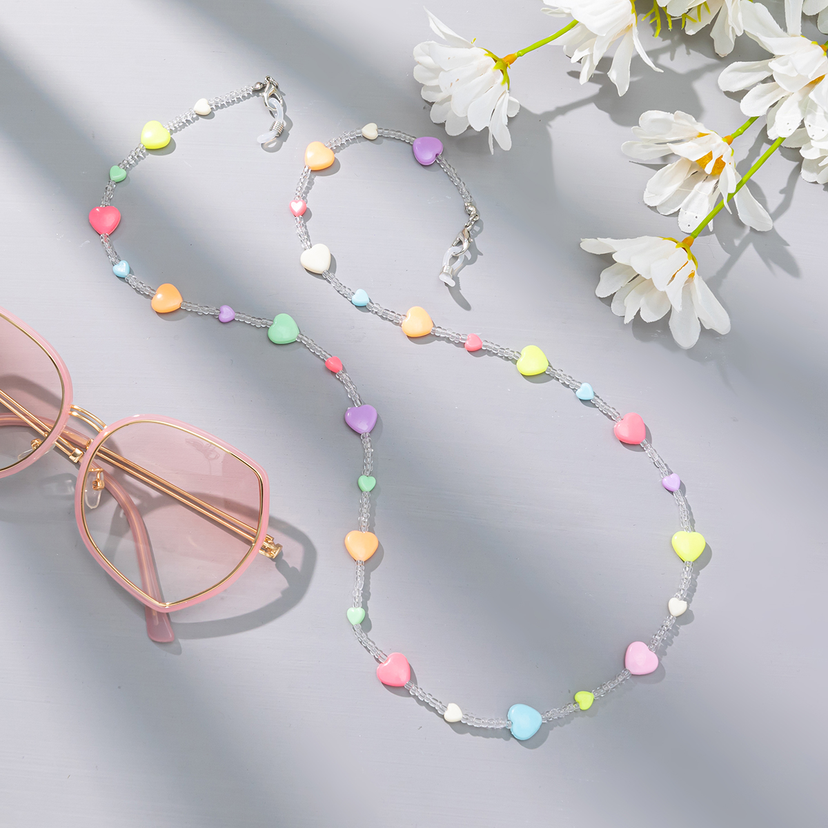 Candy-colored Acrylic Pearl Eye Pendant Chain, Butterfly Five-pointed Star Heart Neck Pendant Glasses Chain - Image 6