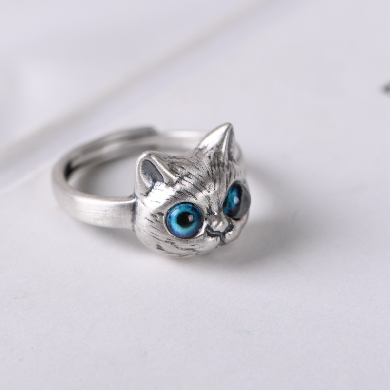 Silver Ring Retro Make Old Kitten Ring