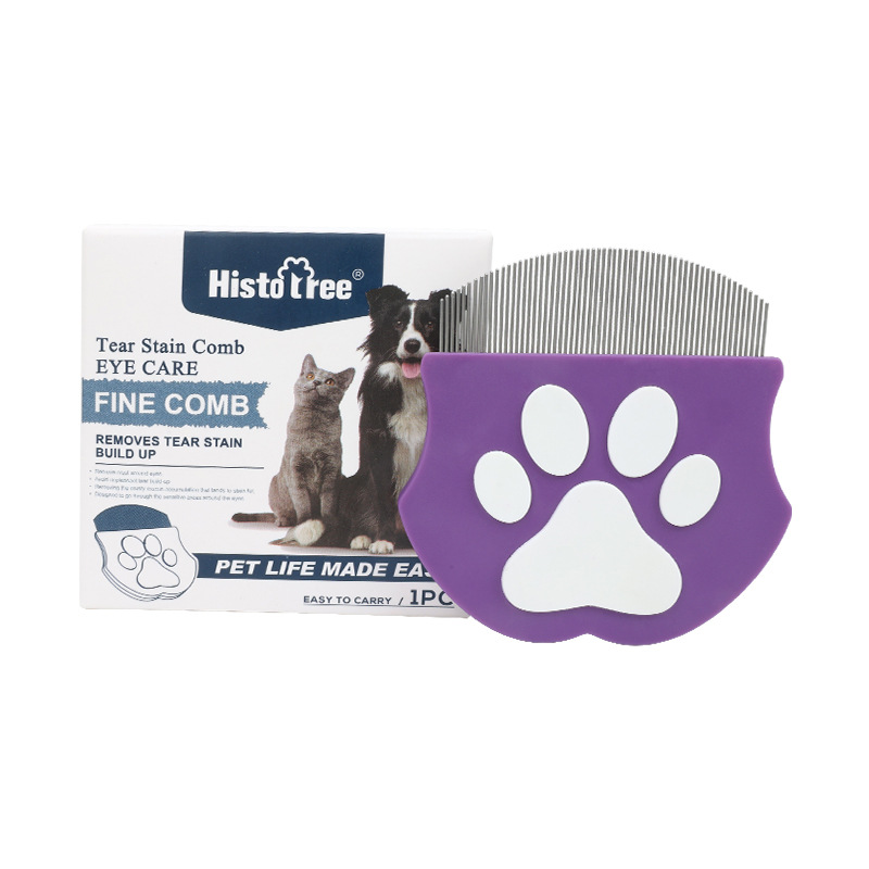 Peine profesional para los ojos de gatos y perros, peine azul de acero inoxidable para eliminar legañas de los perros, herramienta de aseo portátil para eliminar legañas, restos de pelo y suciedad, herramienta de aseo con cabezal redondeado y suave