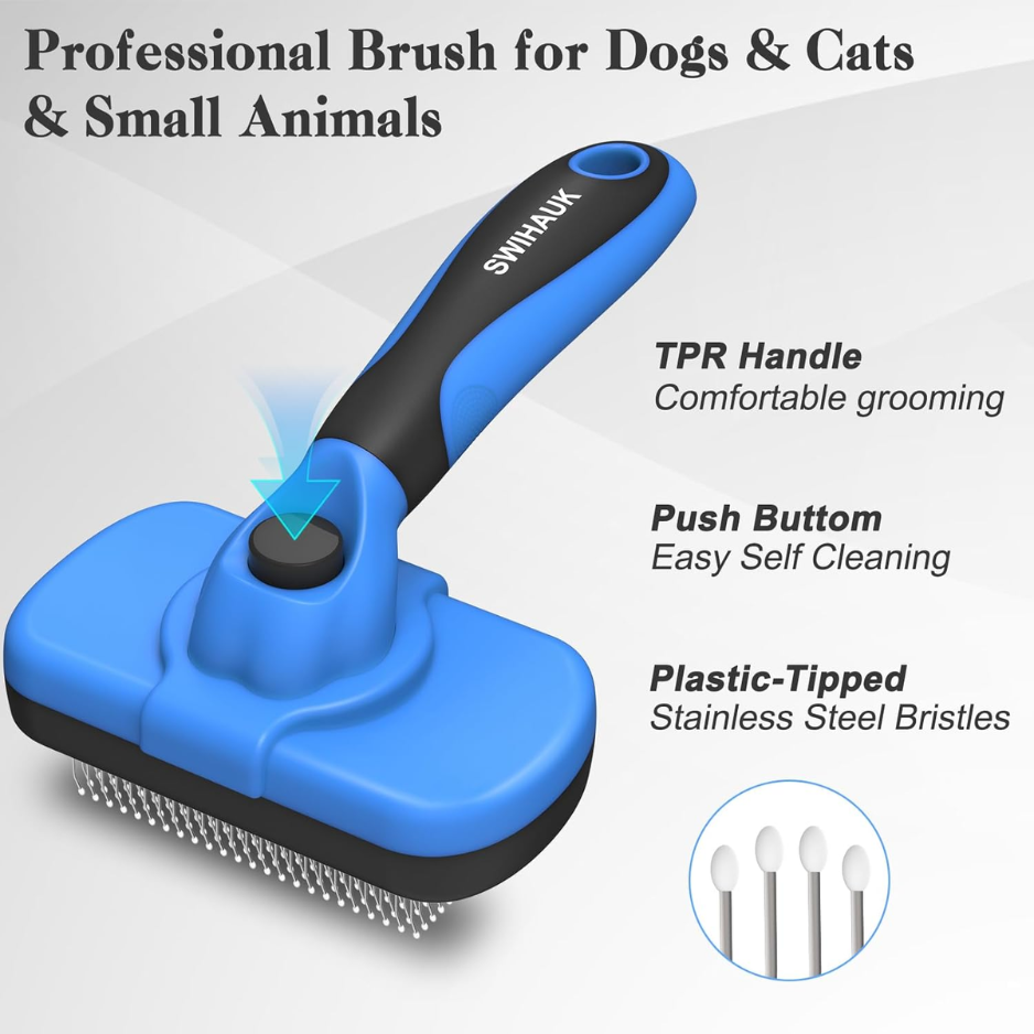Swihauk Self Cleaning Slicker Brush  Skin Friendly Deshedding Grooming Tool For Dogs Cats  Suitable For Shedding  Haired Pets With Pet Supplies Accessories  Blue thumbnail 5
