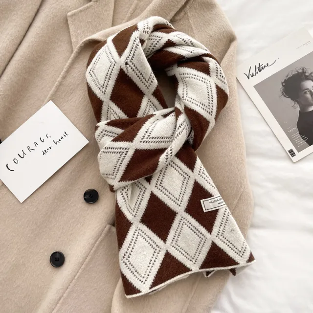 Knitted Wool Small Scarf Women Camel Rhombus Thickened Warm Camel - Shop at LoveMi