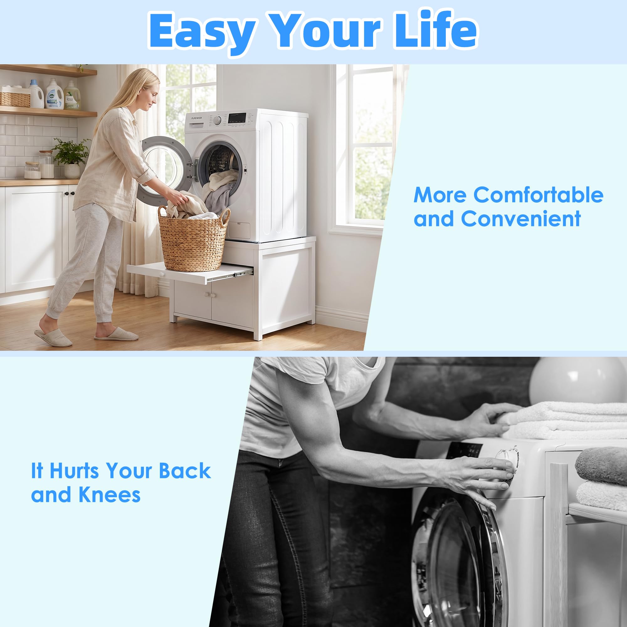 Washer And Dryer Pedestals Stand With Pull-out Shelf, 29icnh W Universal Fit Metal Laundry Pedestal With Drainage And Enclosed Storage, Heavy Duty, Anti-Vibration, 770 LBS Capacity, 23inch H, White — foto 3