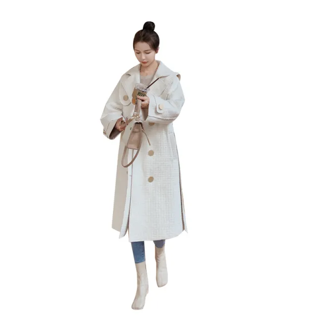 Winter New Loose Small Over the knee Woolen Coat White - Shop at LoveMi