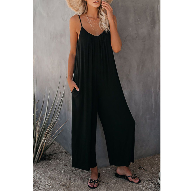 European And American Suspender Jumpsuit Women’s New Solid Color