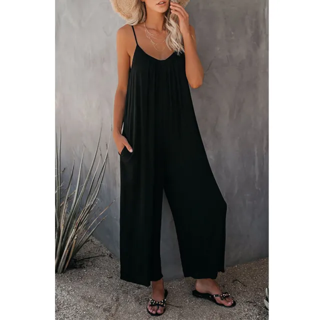 European And American Suspender Jumpsuit Women's New Solid Color Black - Shop at LoveMi