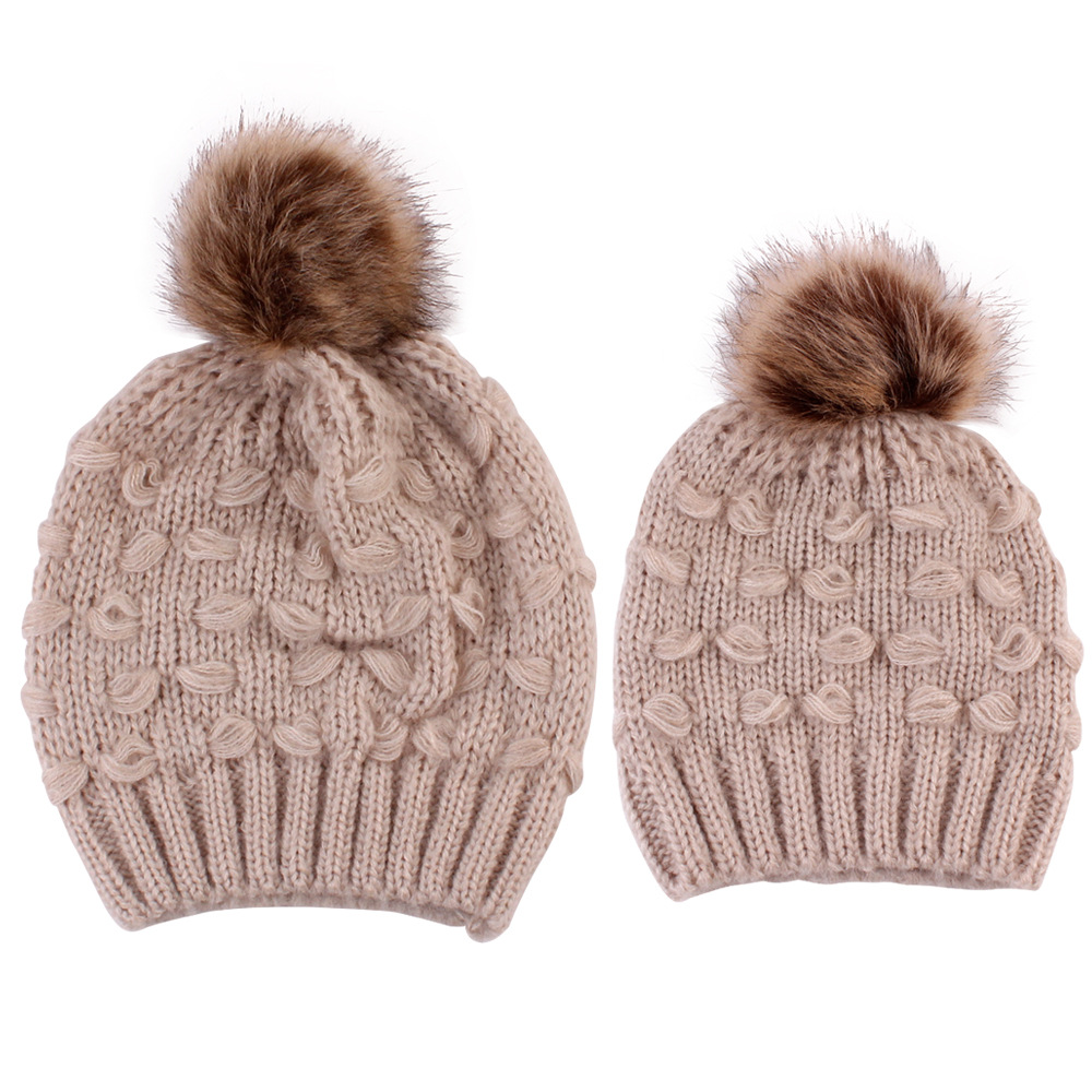 Parent-child Knitted Hat Manufacturers Spot Butterfly Fur Ball Warm Hat