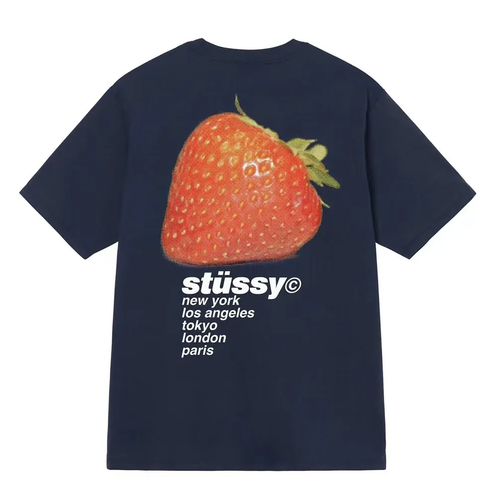 Strawberry Print Round Neck Casual Men's And Women's Cartoon Short Sleeves - Royal