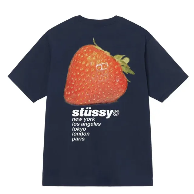 Strawberry Print Round Neck Casual Men's And Women's Cartoon Short Sleeves Royal - Shop at LoveMi