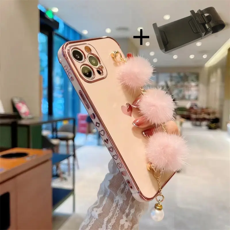 Plush Bracelet Mobile Phone Case Electroplated All-pack Soft Glue