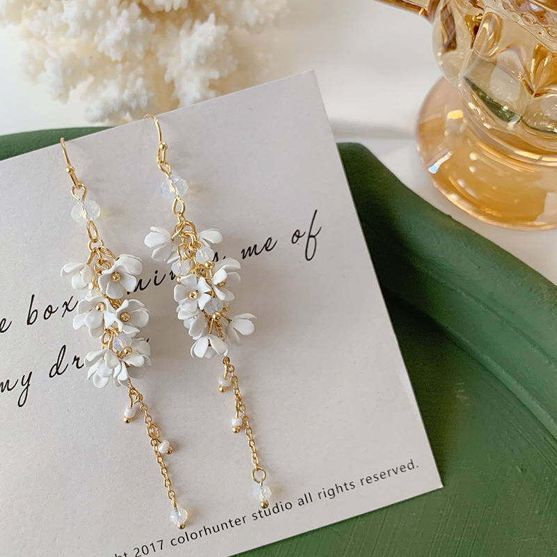 Fairy Flower Tassel Earrings Freshwater Pearl Long Temperament Earrings