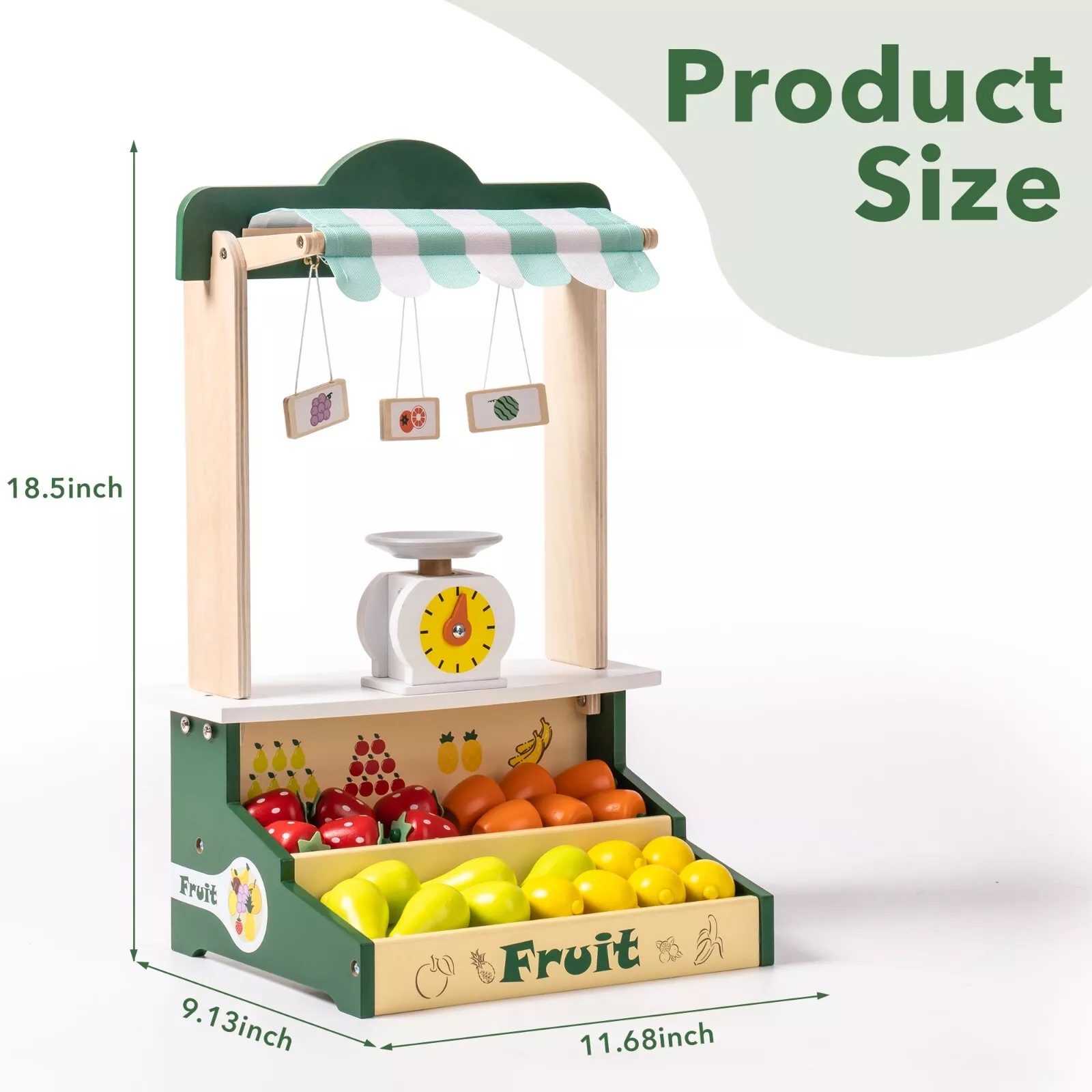 Wooden Farmers Market Stall Toy for Kids. Product Description: ROBOTIME Wooden Farmers Market Stand Fruit Stall, Toy Grocery Store Set for Kids, Role Play Food Toy Set for Boys Girls 3+ Characteristics: Product Name: Pretend Toys Brand: ROBOTIME Theme: Ki