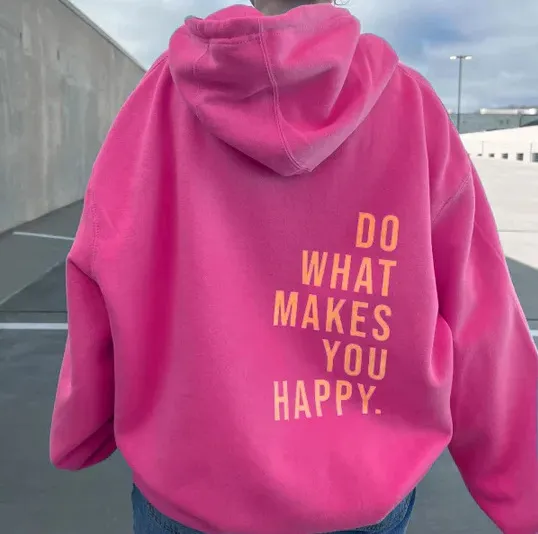 Loose Sport Hoodie Do What Makes You Happy Print Sweatshirt Hooded Clothing Red - Shop at LoveMi