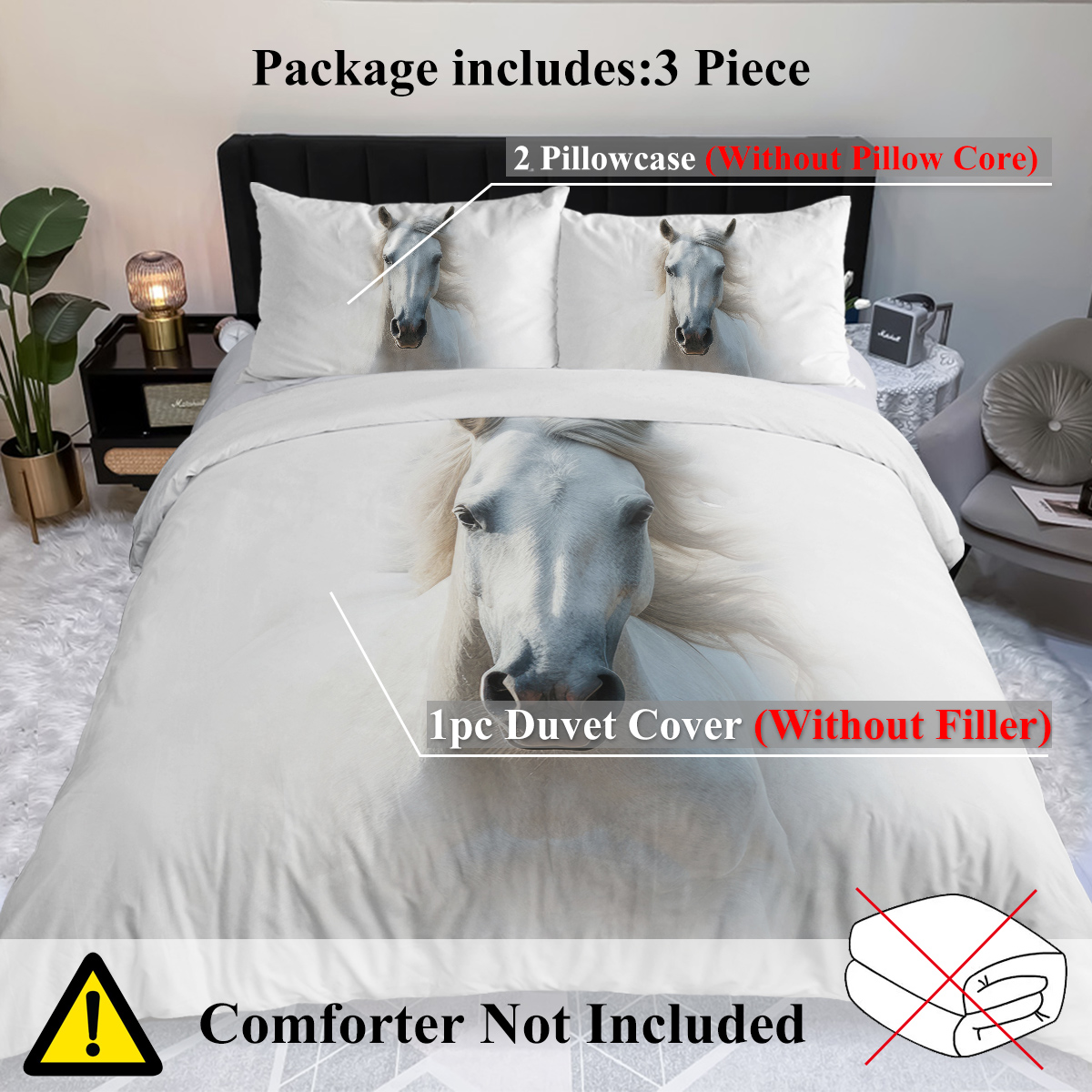 White Horse Bedding Set Horse Comforter Cover Set For Teen Boys Super Soft... 4