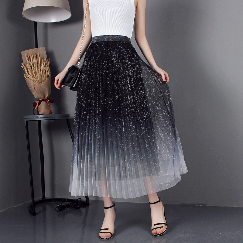 Title 1, High-Waisted Pleated Skirt with Gradient Mesh E...