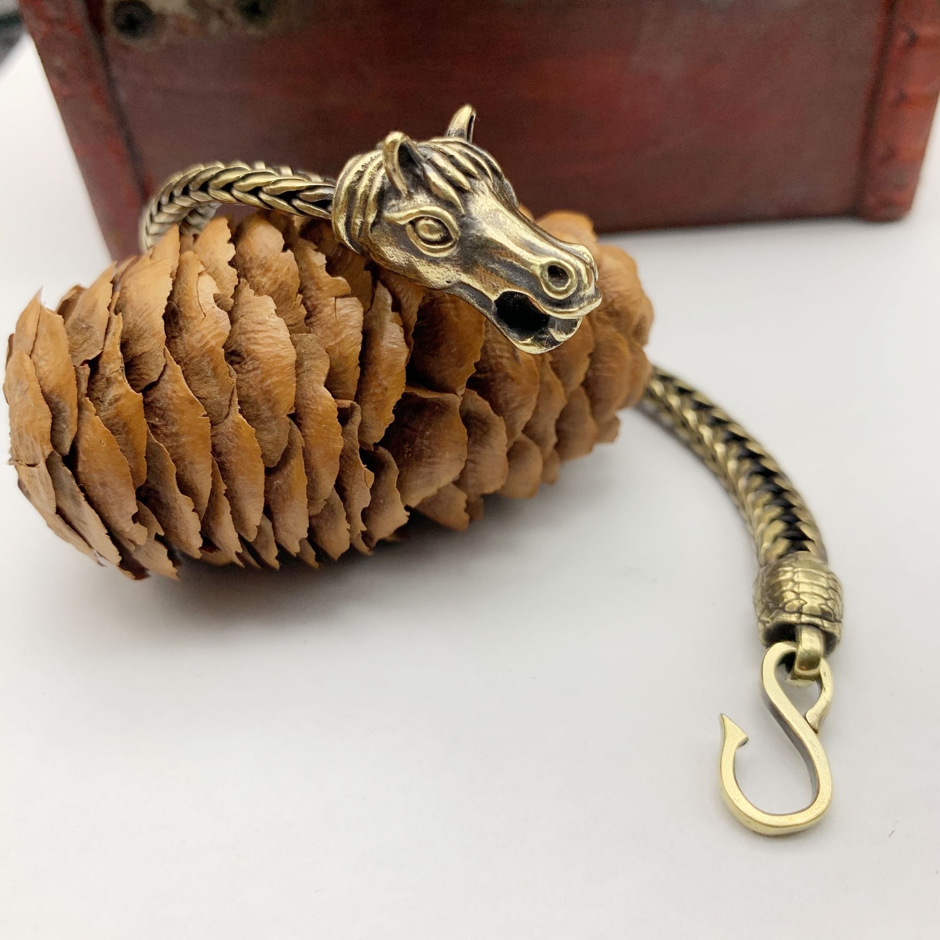 Horse Pure Brass Chain Bracelet Vintage - Image 12