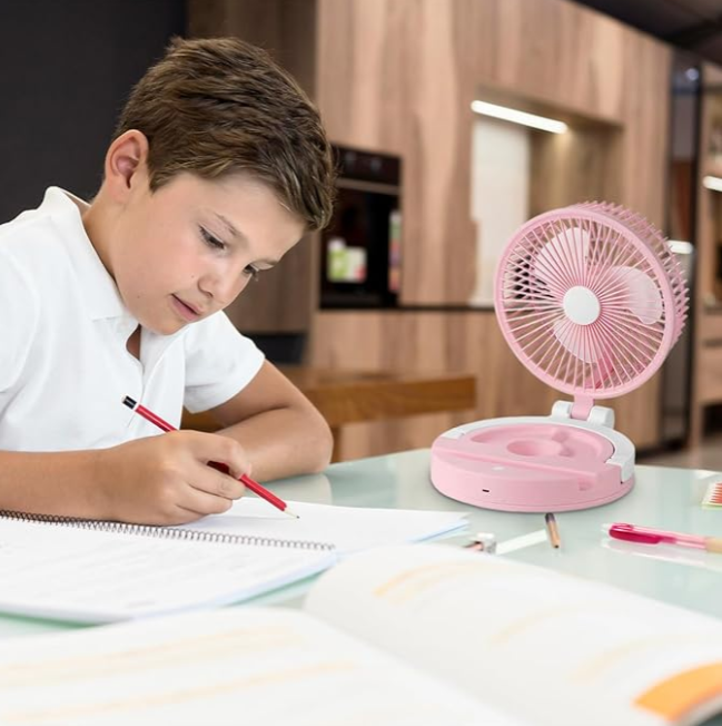 Jiake Folding Storage Lamp Fan With USB Pink - Shop at LoveMi