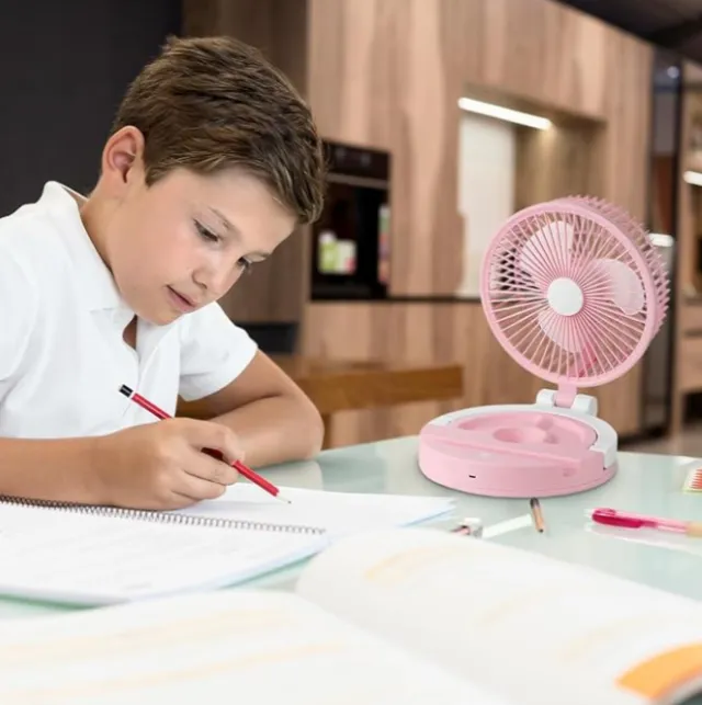Jiake Folding Storage Lamp Fan With USB Pink - Shop at LoveMi
