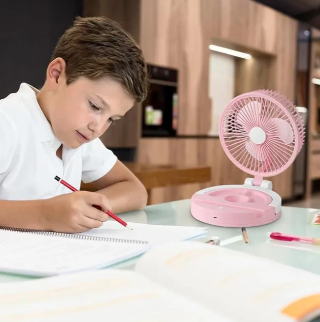 Jiake - Folding Storage Lamp Fan With USB - Pink