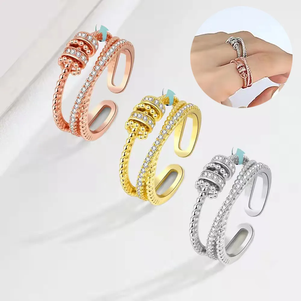 Turnable Anxiety Rings with Bead Relieve Stress for Women