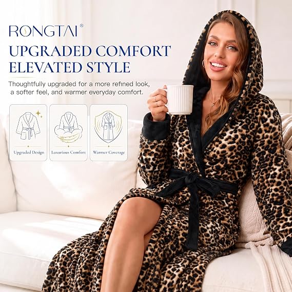RONGTAI Women's Plush Hooded Robe Bathrobe-Fast Warmth For Home — image 3