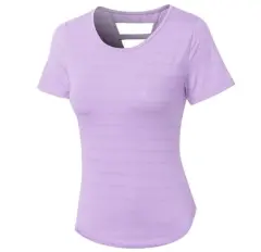 Women's Loose Yoga Clothes With Short Sleeves - Purple - View 1