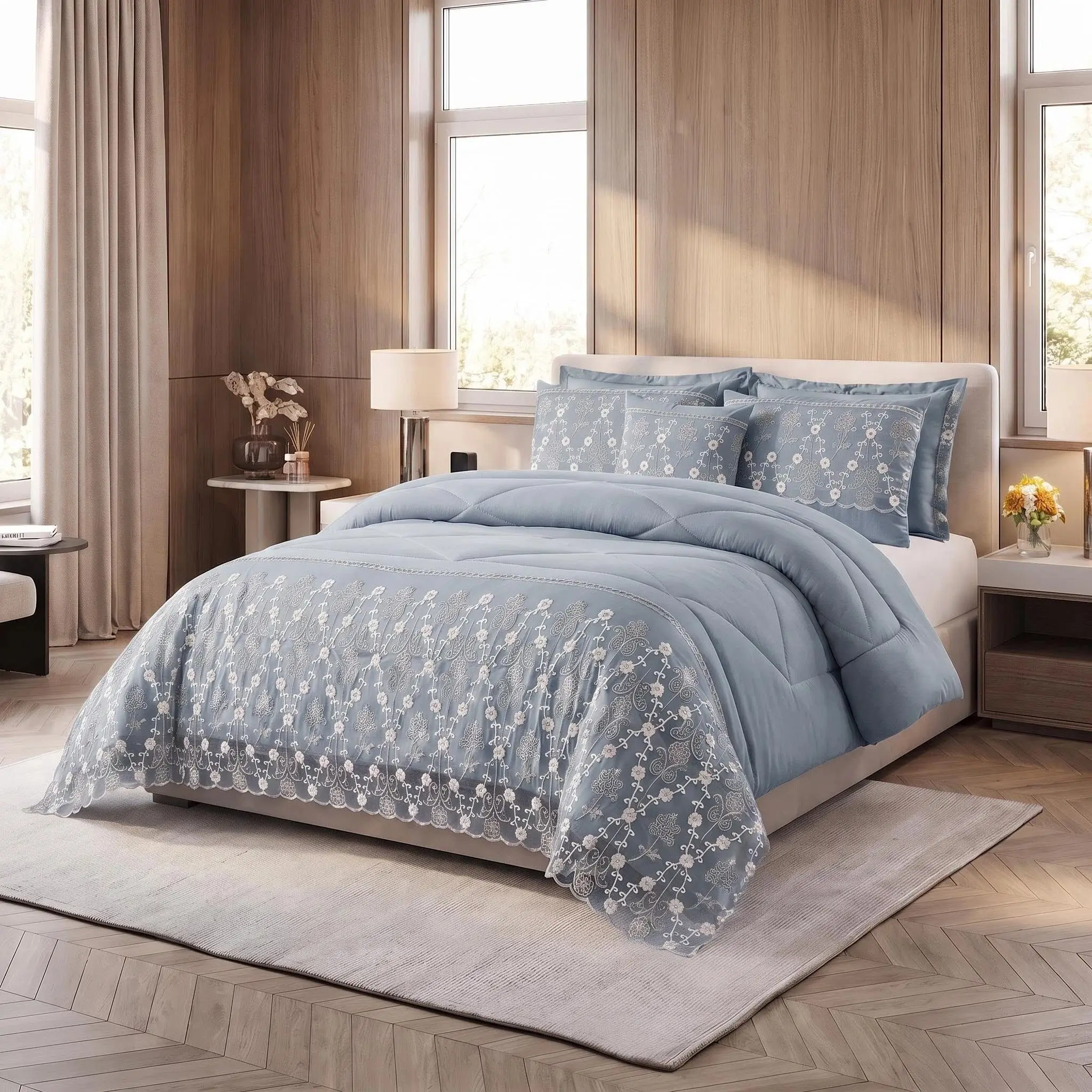 3-Piece Lace Embroidered Comforter Set