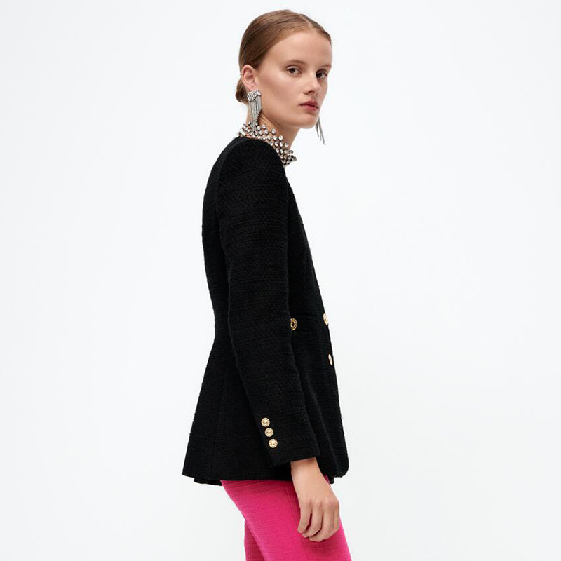 Ladies Fashion Temperament Black Textured Blazer