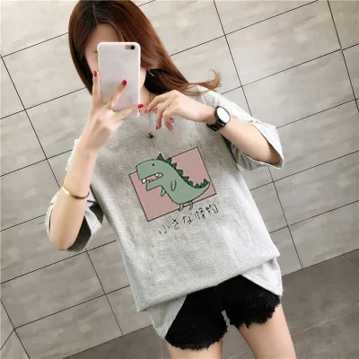 Summer Short Sleeve T shirt Women's Clothing Student Korean Style Loose Plus Size Women's Clothing All match Top Gray - Shop at LoveMi