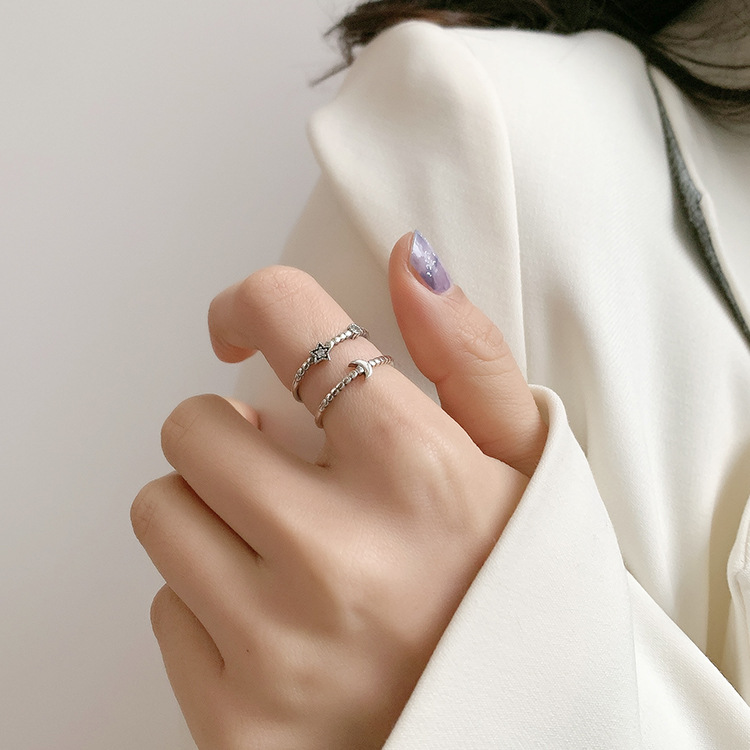 Fashion Inlaid Zircon Star Moon Silver Ring