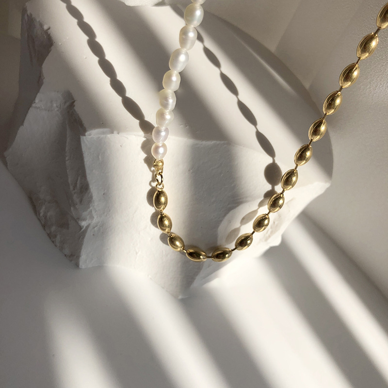 Mechanical Stitching Barrel Bead Freshwater Pearl Necklace Necklace