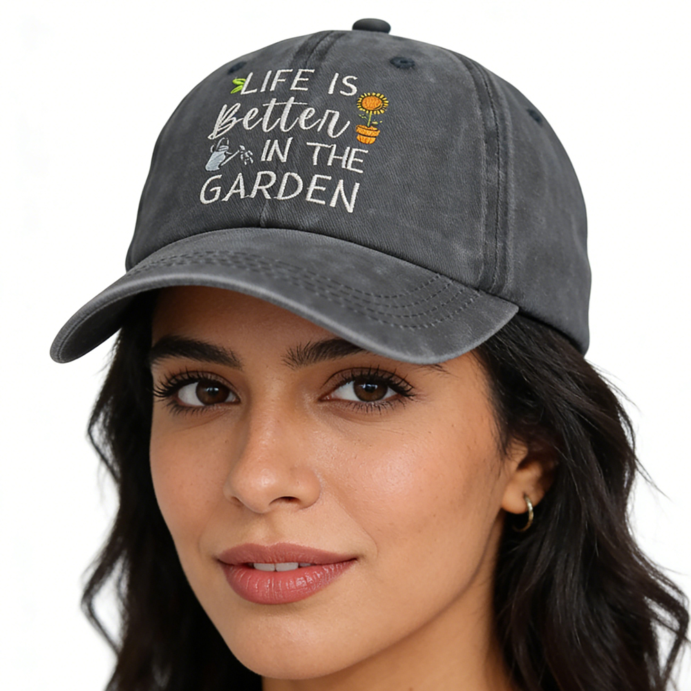 2pcs Funny Life Is Better In The Garden For Women Men, Adjustable Embroidered Wash Cotton Baseball Cap