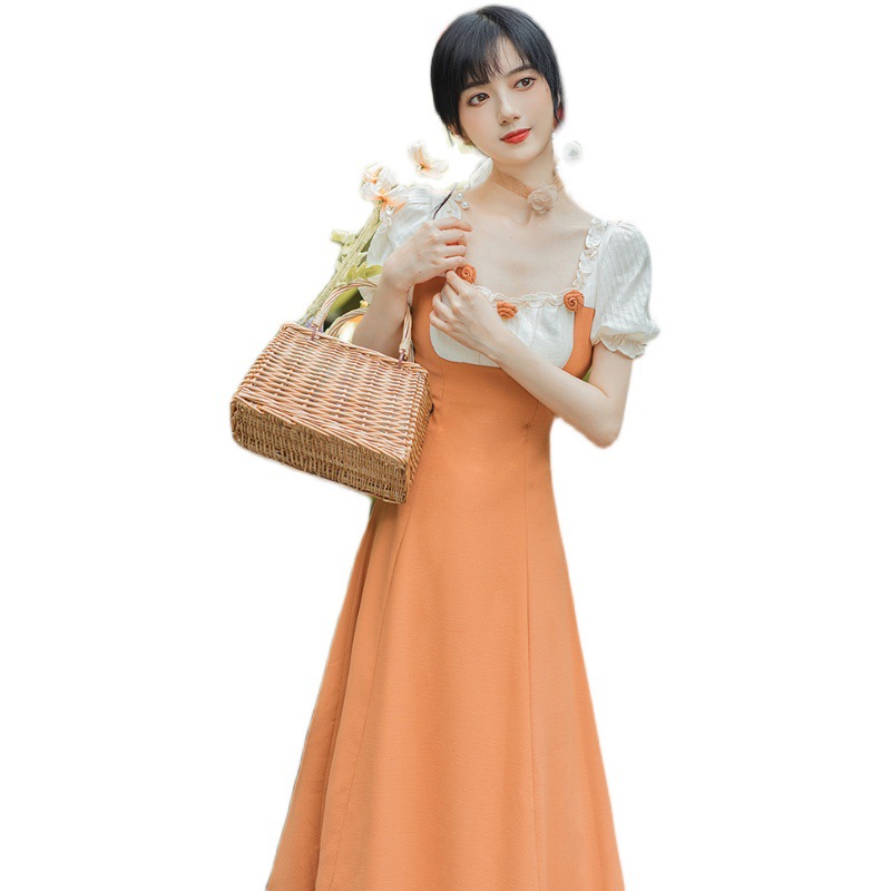 Fashion Women's Square Neck Short Sleeve Dress