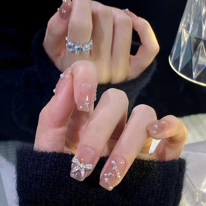 Handmade Wear Armor Nail Stickers French Ribbon Butterfly Detachable