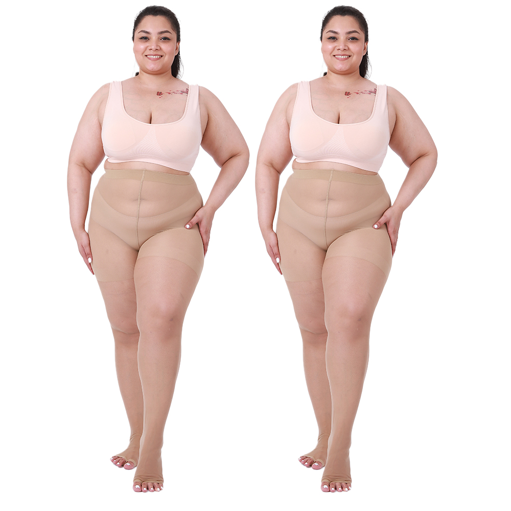 2 Pairs Womens 20D Ultra Toeless Sheer Tights Open Toe Control Top Plus Size Pantyhose thumbnail 2