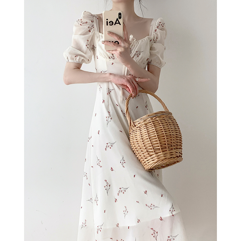 Temperament Floral Bubble Sleeved Dress