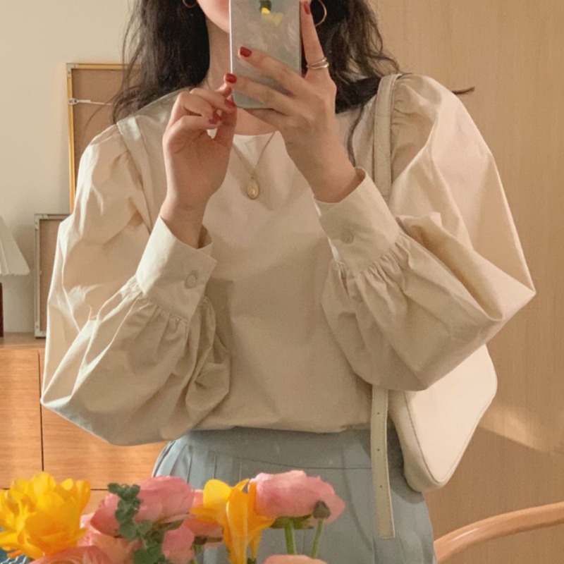 Retro Puff Sleeve Gentle Round Neck Loose Temperament Top