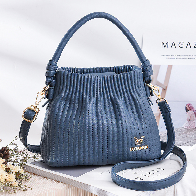 Embroidered Thread Pattern Handbag Super Soft Texture Small Retro Nostalgic Handbag Blue - Shop at LoveMi