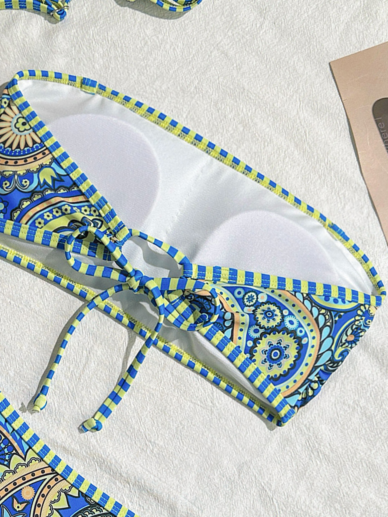 Women’s Paisley Print Bandeau Bikini Set, Strapless Top With Removable Strap & High Cut Bottom