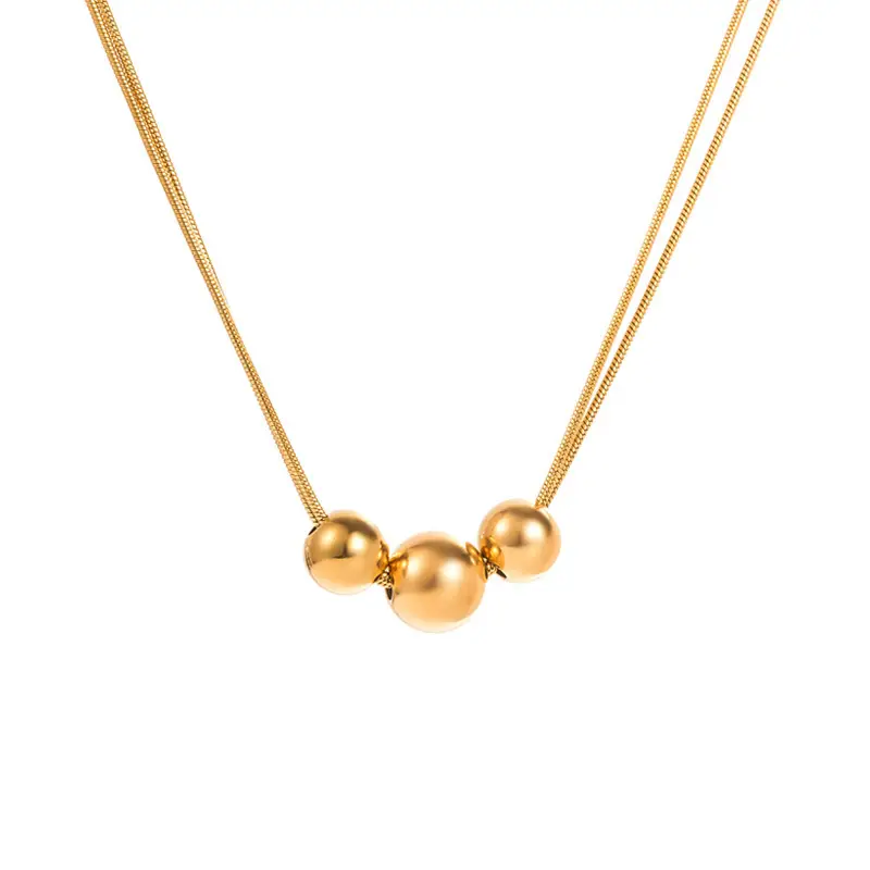 Simple And Retro European And American Small Impression Design Colored Diamond Round Bead Titanium Steel Necklace