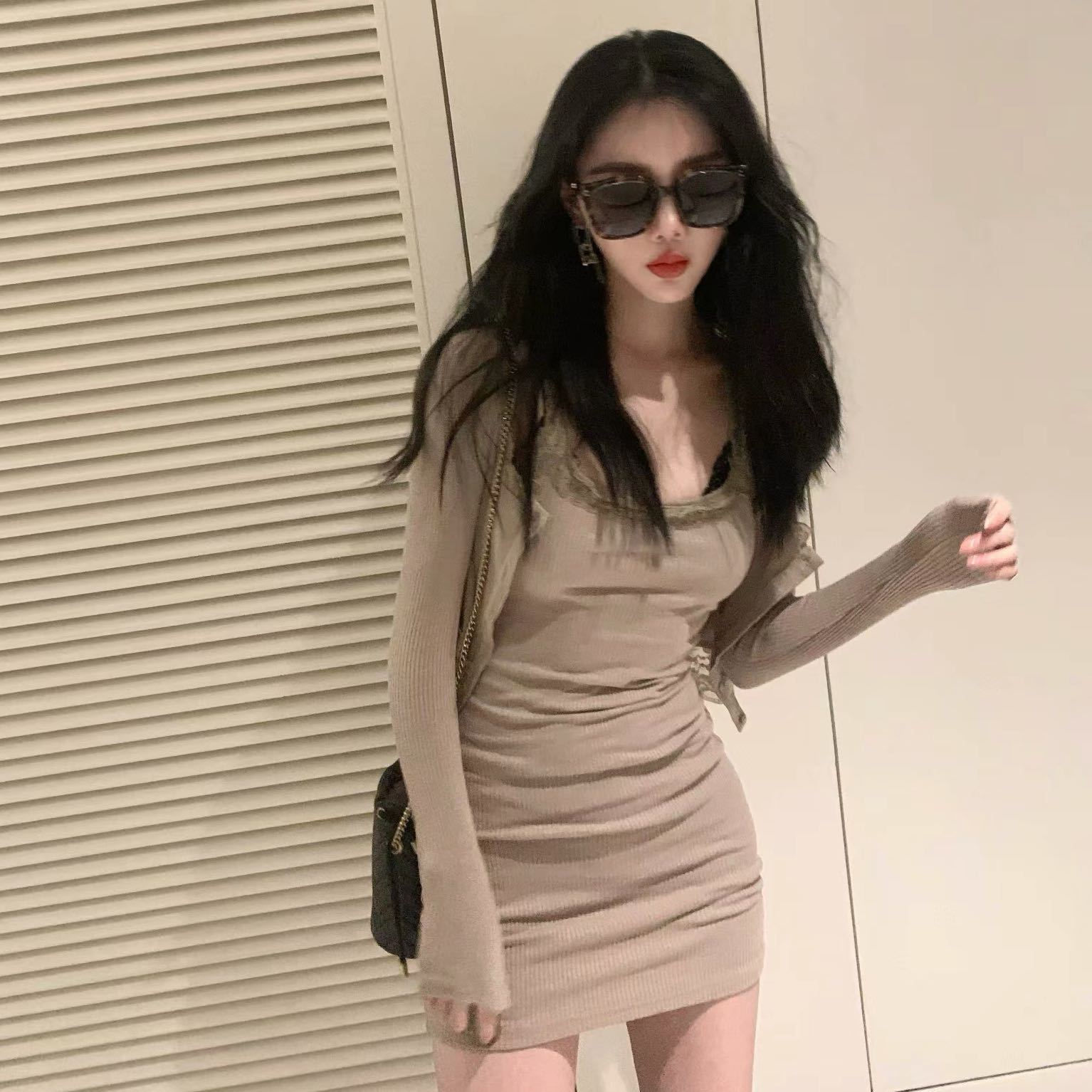 Cotton Long Sleeve Suit Skirt Two Piece Lace