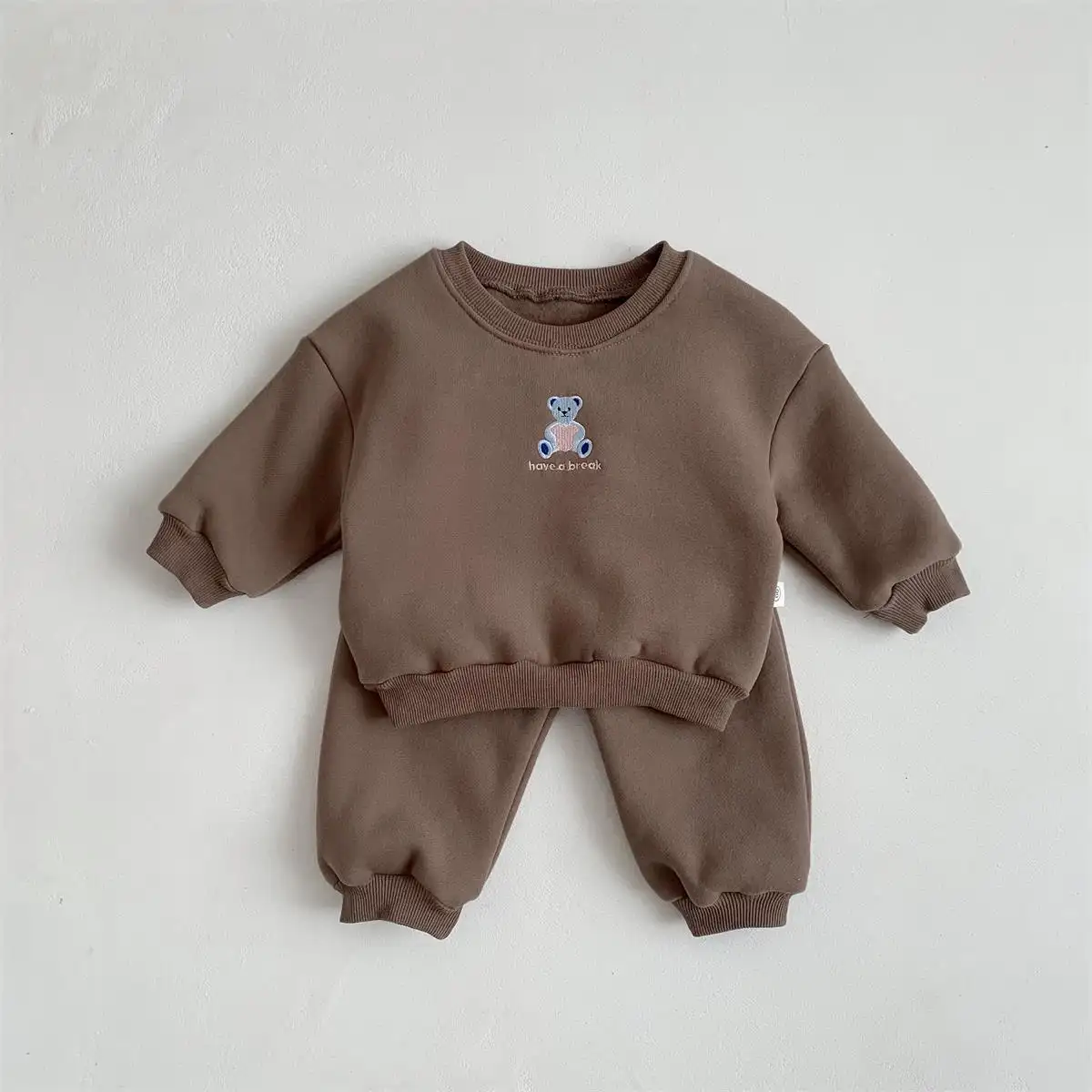 Korean Version Plush Cartoon Bear Sweater And Pants Suit
