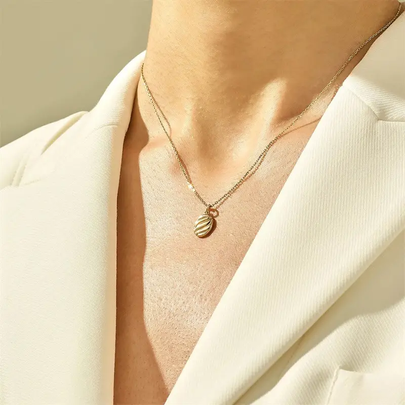 Simple Geometric Oval Pendant Gold Stainless Steel Necklace