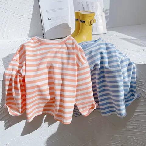 Temperament Striped Bottoming Shirt Tops for Boys and Girls