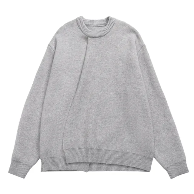 Chunky Minimalist Two piece Crew Neck Pullover Sweater Grey - Shop at LoveMi