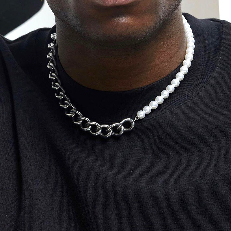 Stainless Steel Stitching Cuban Pearl Thick Chain