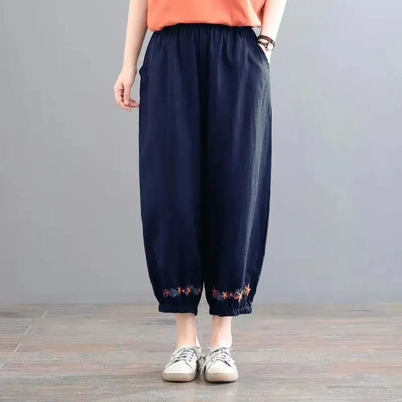Women's Vintage Cotton Linen Solid Color Casual Pants