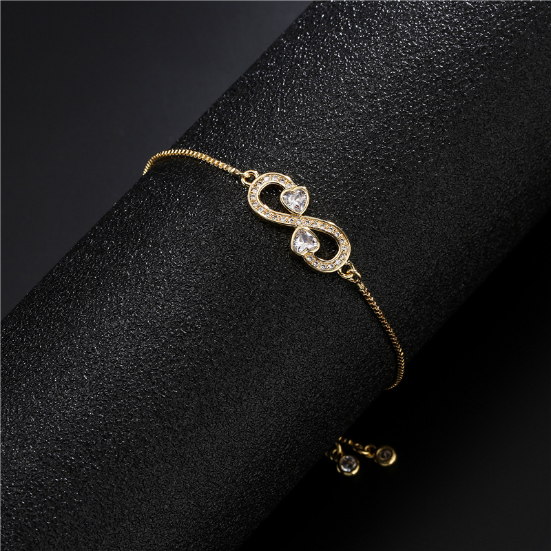 Pull Adjustable Brass Micro-set Zircon Heart Infinity Charm Bracelet Women