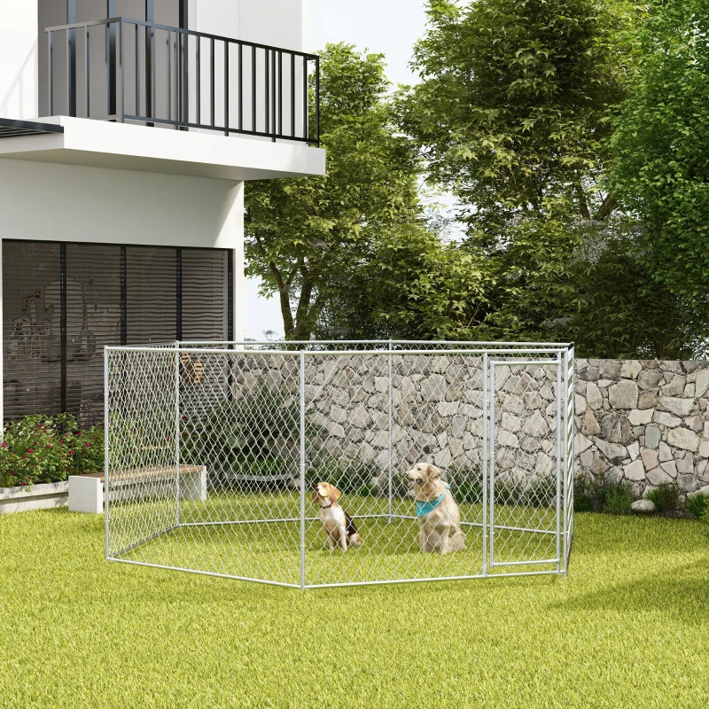 Dog Kennel Outdoor For Medium And Large-Sized Dogs With Lockable Door, Silver