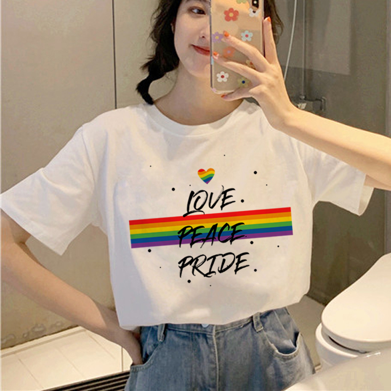 Personality Couple Wear Rainbow Letter Print Casual Short Sleeve T-Shirt