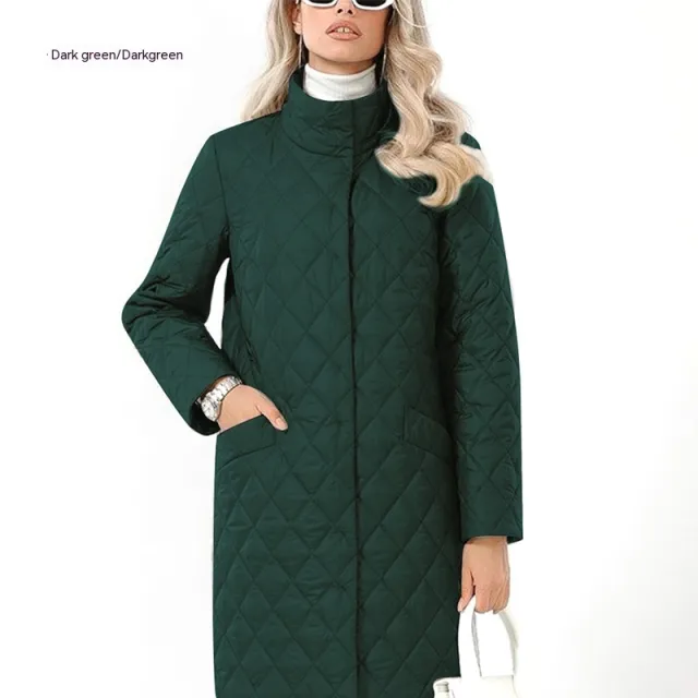 Mid length Slimming Slim Fit Girlish Style Cotton padded Jacket Plus Size Dark Green - Shop at LoveMi